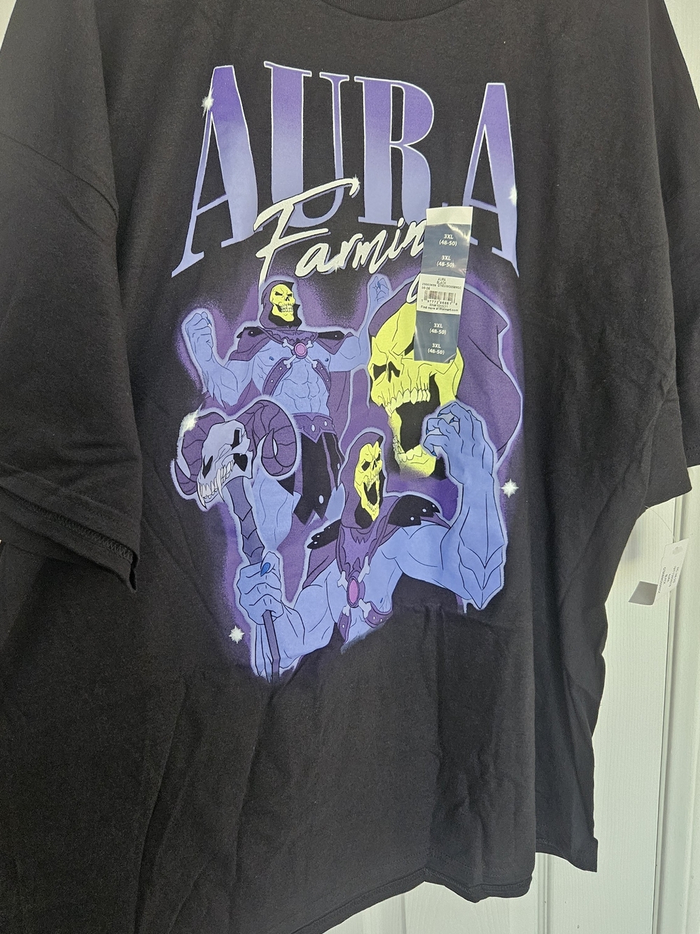 Aura Black Graphic Tee with Purple & Yellow Skull Art